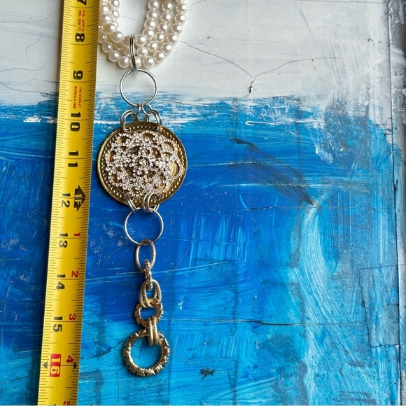 Pearl Necklace Medallion Convertible Assemblage Art Repurposed Pendant Handmade - Picture 2 of 10